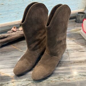 See By Chloe Gray Matte Suede Mid-Calf Heeled Boots